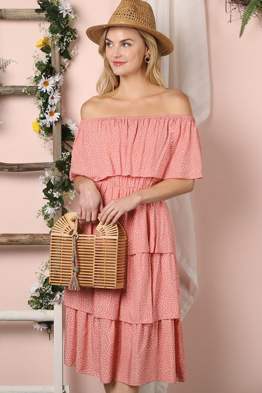 Ninexis Off the Shoulder Three Layers Ruffle Dress