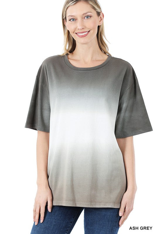 ZENANA Dip Dye Short Sleeve Round Neck Top