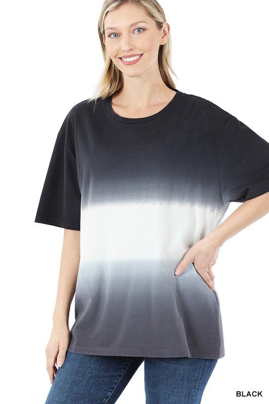 ZENANA Dip Dye Short Sleeve Round Neck Top