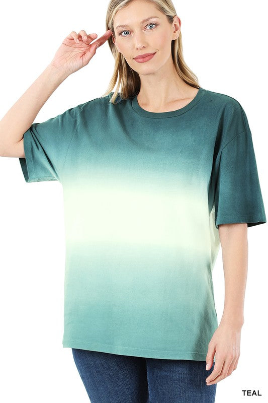 ZENANA Dip Dye Short Sleeve Round Neck Top