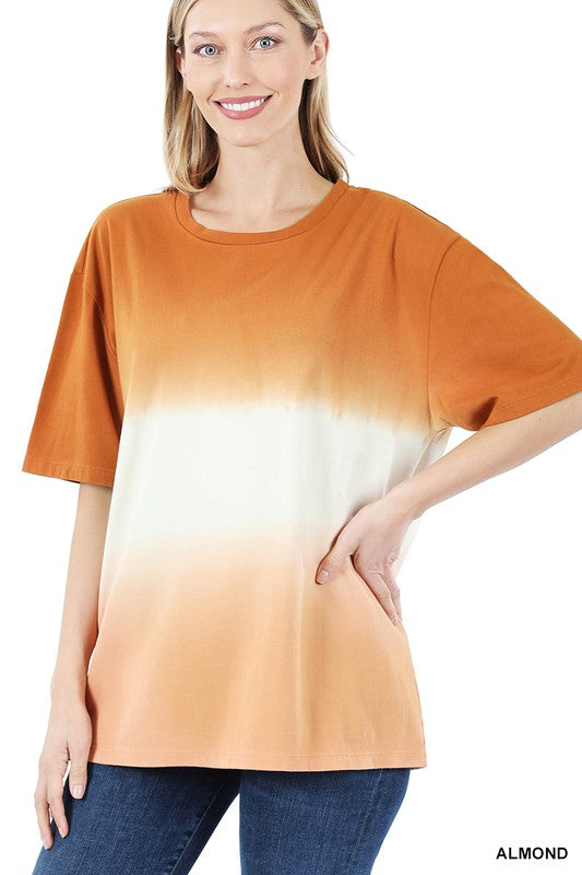 ZENANA Dip Dye Short Sleeve Round Neck Top