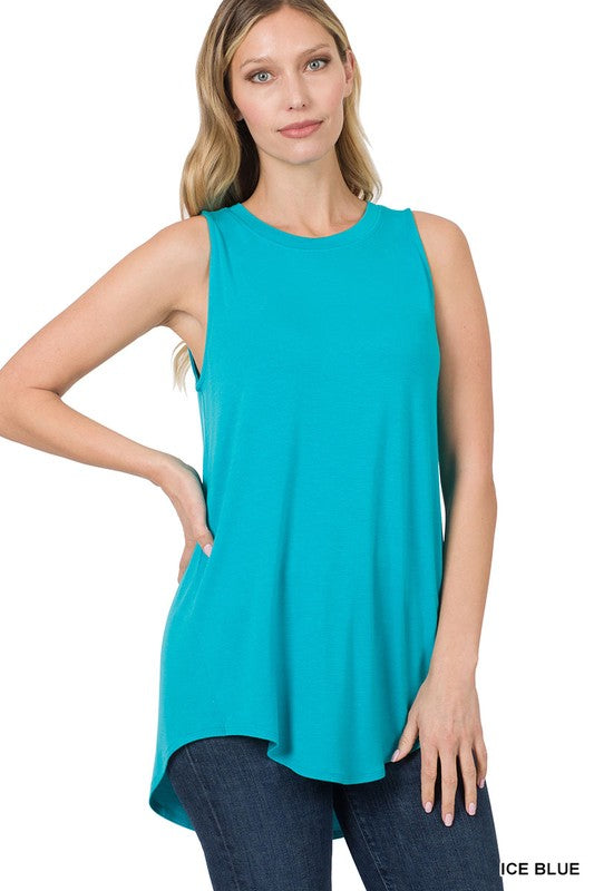 ZENANA Luxe Rayon Sleeveless Round Neck Hi-Low Hem Top