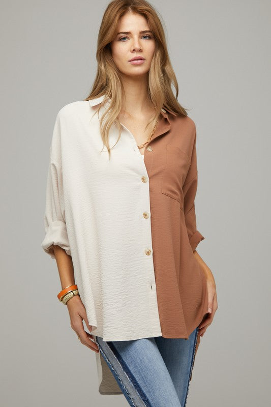Load image into Gallery viewer, Davi &amp;amp; Dani Color Block Button Down Shirt
