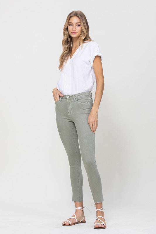 VERVET by Flying Monkey Mid Rise Denim Olive Skinny Fray Hem Jeans