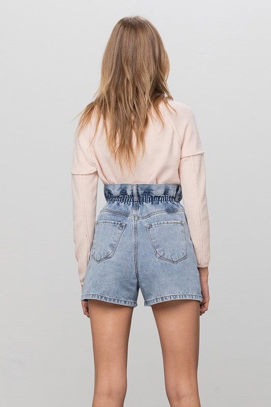 Denim Lab USA Super High Rise Elastic Waistband Denim Shorts