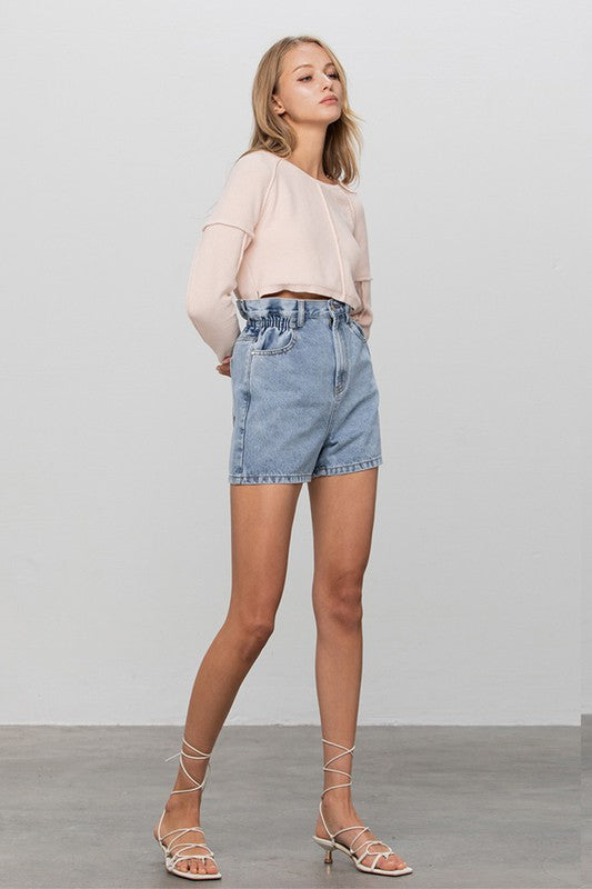 Denim Lab USA Super High Rise Elastic Waistband Denim Shorts