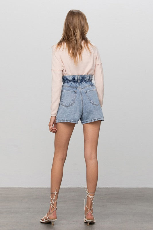 Denim Lab USA Super High Rise Elastic Waistband Denim Shorts