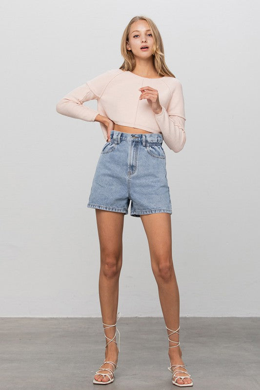 Denim Lab USA Super High Rise Elastic Waistband Denim Shorts