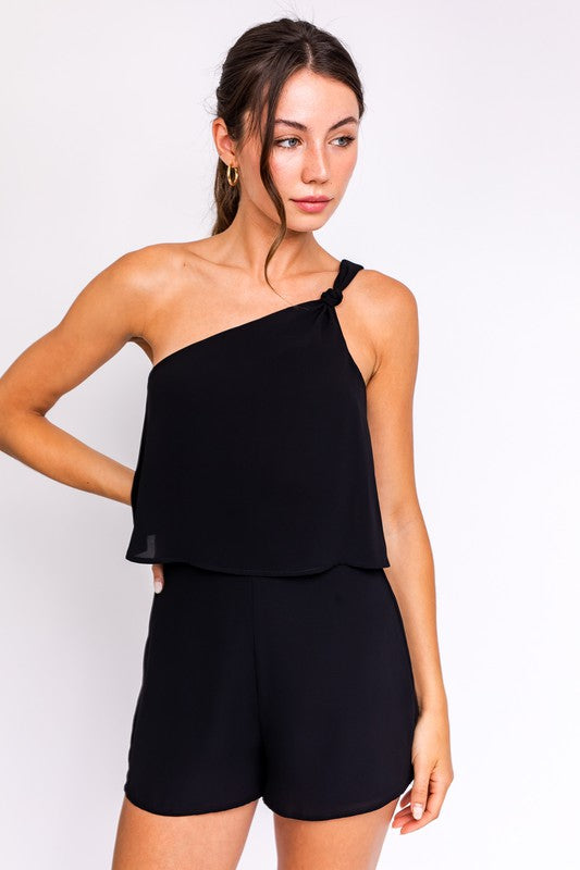 LE LIS One Shoulder Woven Romper