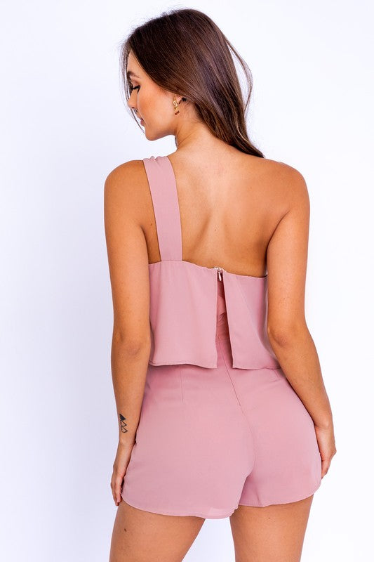 LE LIS One Shoulder Woven Romper