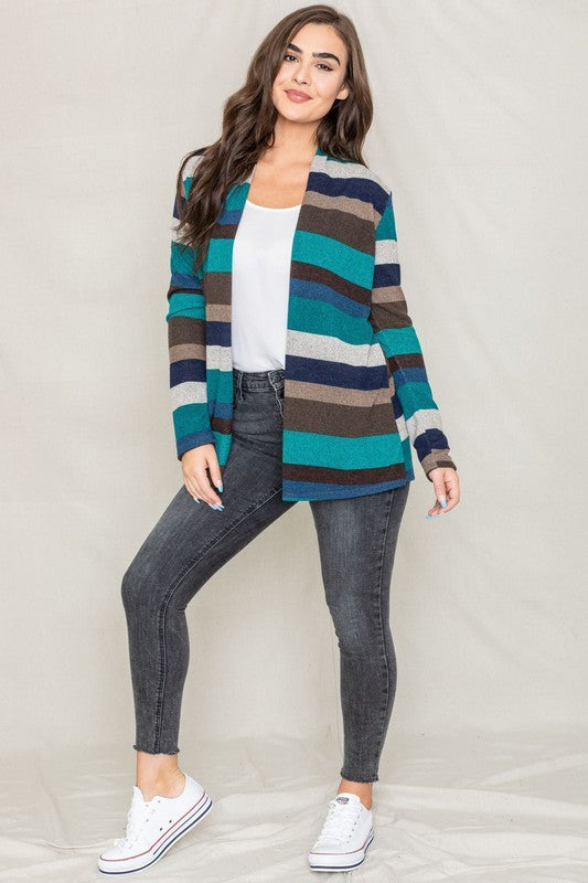 EG fashion Stripe Elbow Patch Cardigan