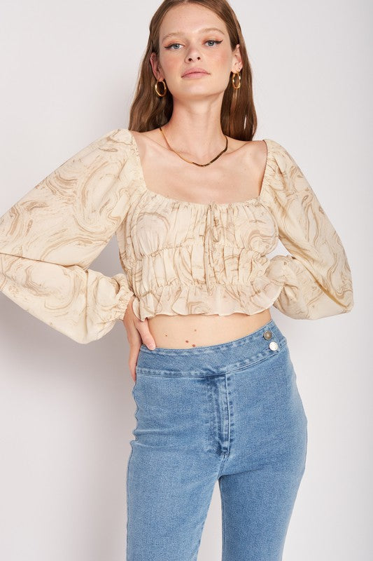 Emory Park LONG SLEEVE WITH RUCHED DETAIL CROP TOP