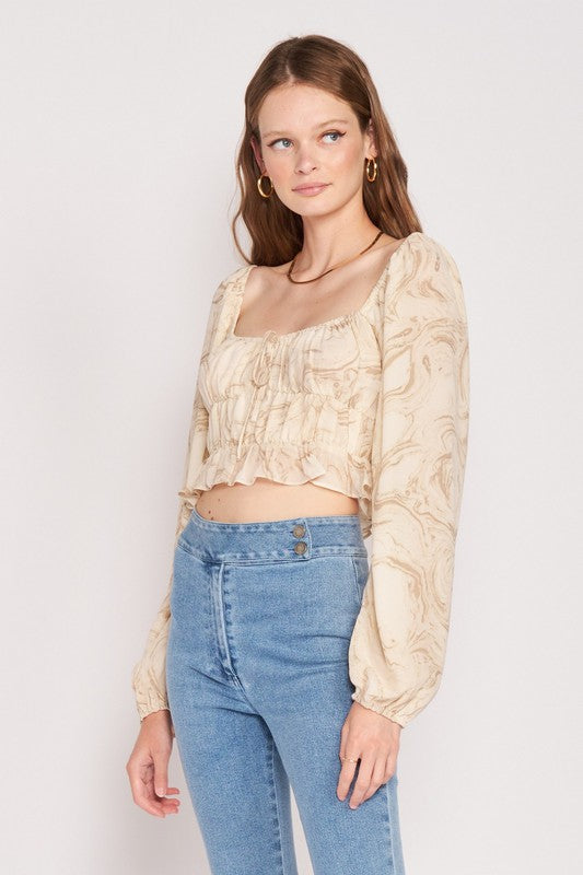 Emory Park LONG SLEEVE WITH RUCHED DETAIL CROP TOP