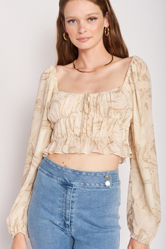 Emory Park LONG SLEEVE WITH RUCHED DETAIL CROP TOP