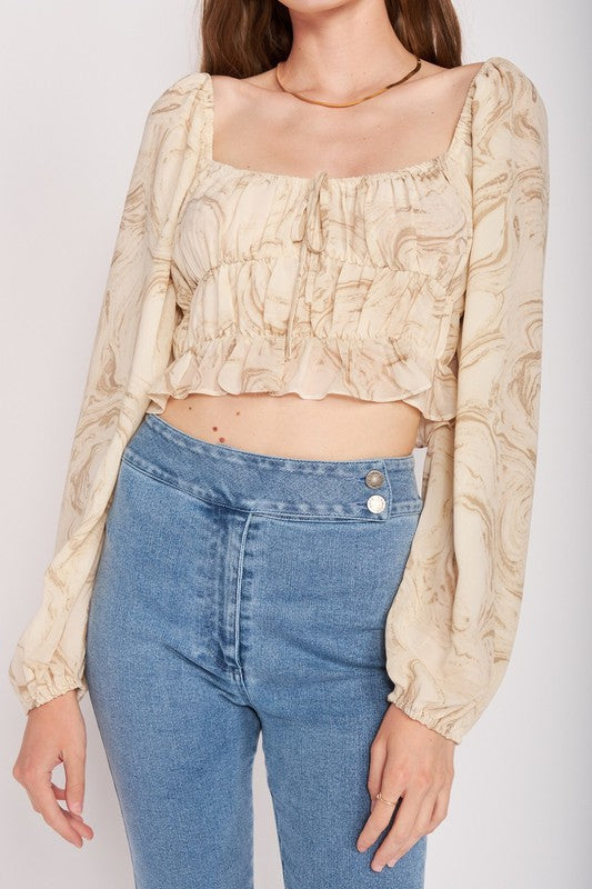 Emory Park LONG SLEEVE WITH RUCHED DETAIL CROP TOP