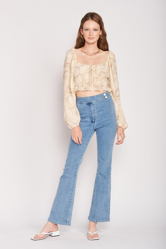 Emory Park LONG SLEEVE WITH RUCHED DETAIL CROP TOP