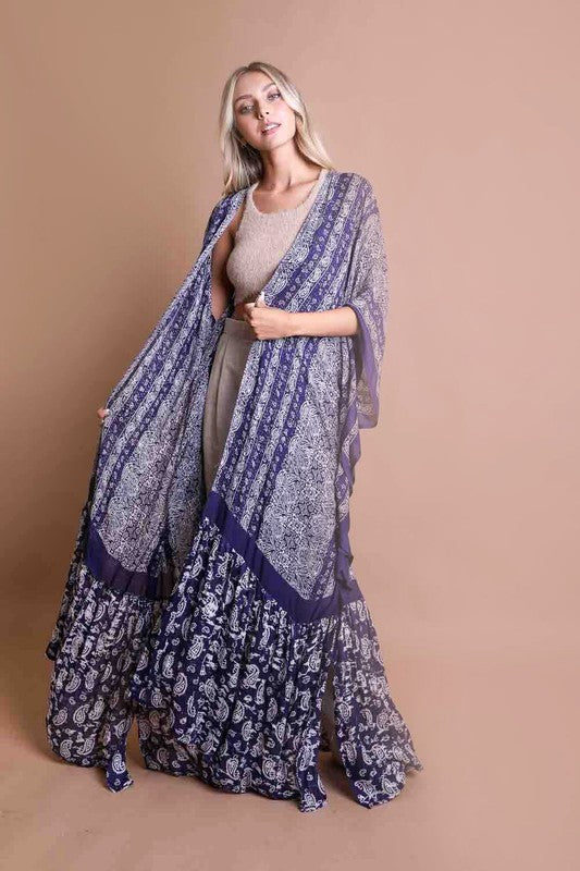 Leto Accessories Paisley Tapestry Free Flow Kimono