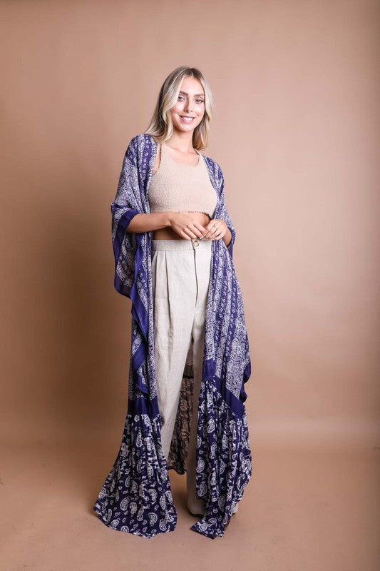 Leto Accessories Paisley Tapestry Free Flow Kimono