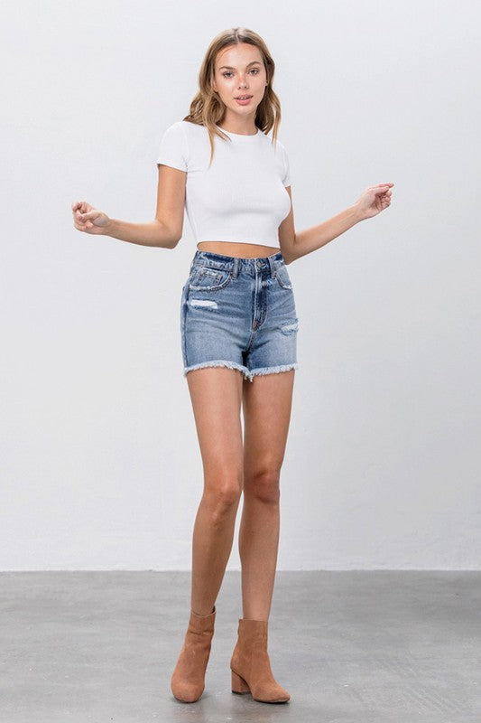 Denim Lab USA Frayed Denim Mom Shorts