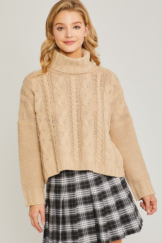 Love Tree Turtle Neck Cable Knit Sweater