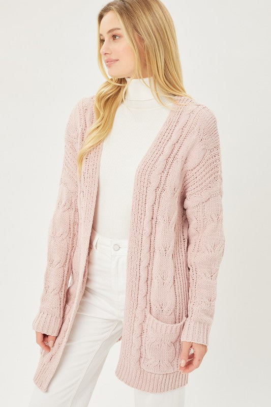 Love Tree Chenille Cable Knit Oversized Open Front Cardigan