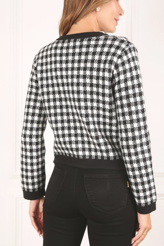 Lilou Black check knitted jacket