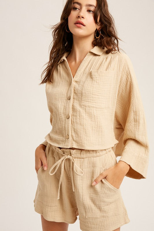 Load image into Gallery viewer, Listicle Textured Cotton Button Down Top and Pant Sets
