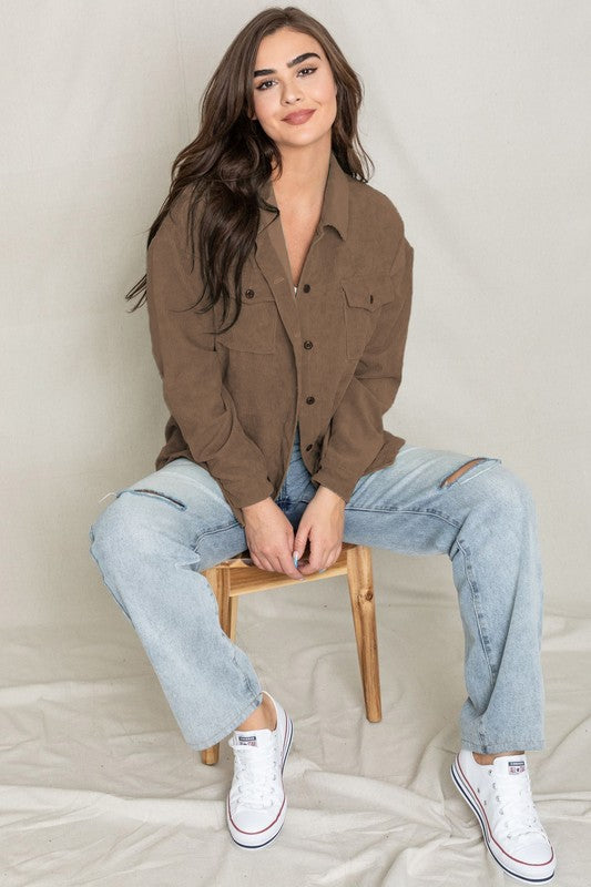 EG fashion Corduroy Boyfriend Oversized Jacket