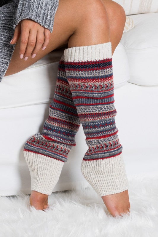 Colorful Fair Isle Leg Warmers Cover Crochet Leggings Winter Knee
