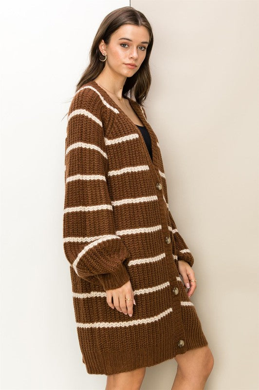 Load image into Gallery viewer, HYFVE Made for Style Oversized Striped Sweater Cardigan
