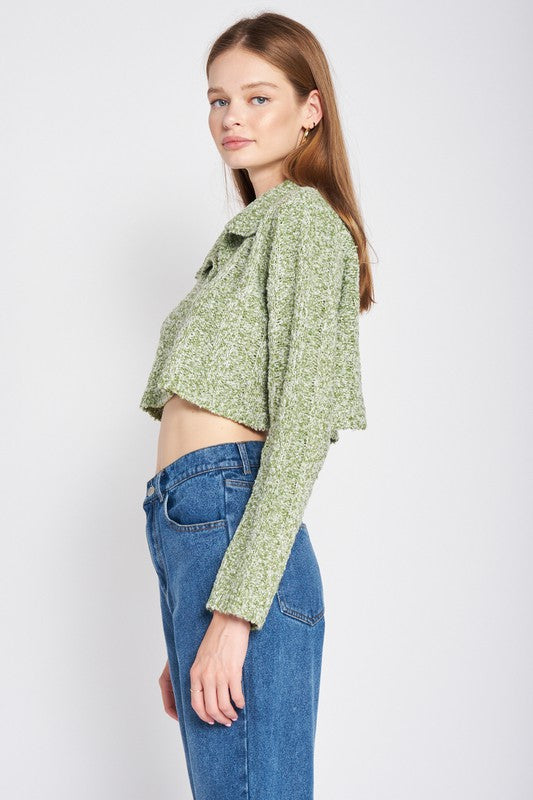 Emory Park LONG SLEEVE COLLARED CROP TOP