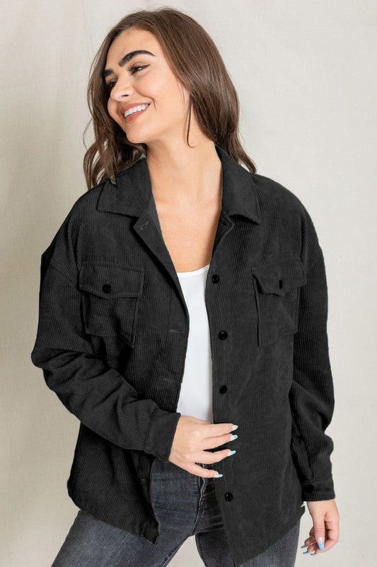 EG fashion PLUS Corduroy Boyfriend Oversized Jacket