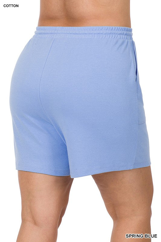 ZENANA Plus Cotton Drawstring Waist Shorts