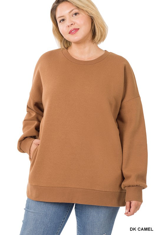 ZENANA Plus long Sleeve Round Neck Sweatshirt