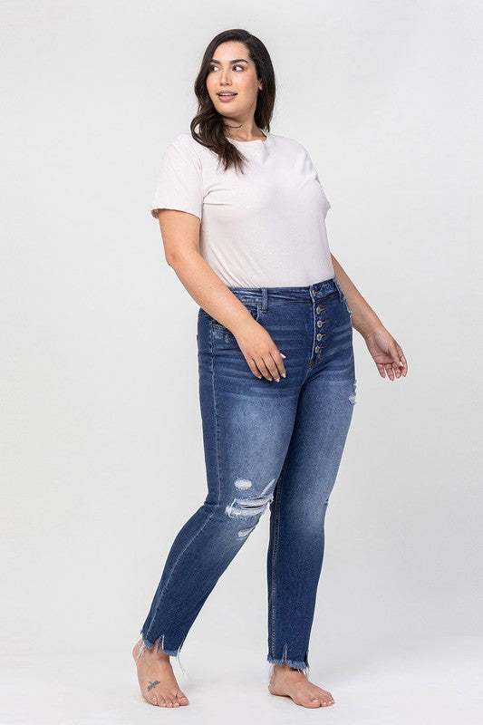 Load image into Gallery viewer, VERVET by Flying Monkey PLUS High Rise Patched Button Up Distressed Skinny Jeans PARKSIDE
