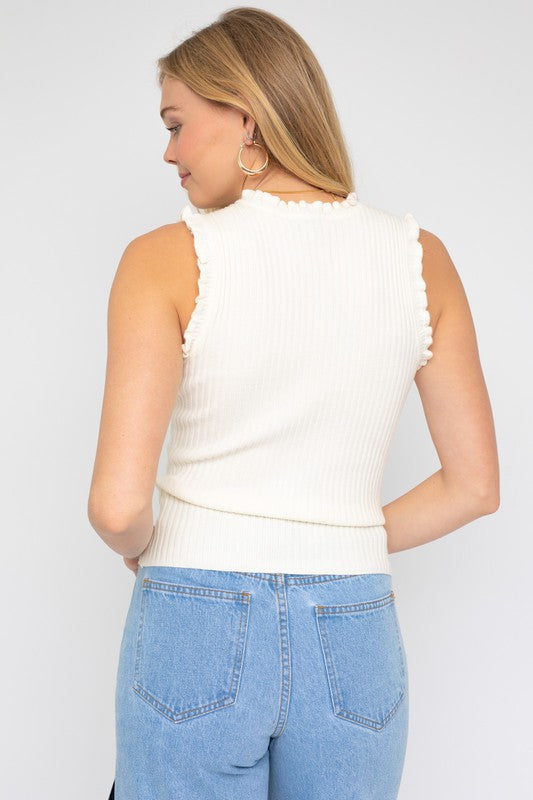 Gilli Ruffle Detail Sleeveless Sweater Top