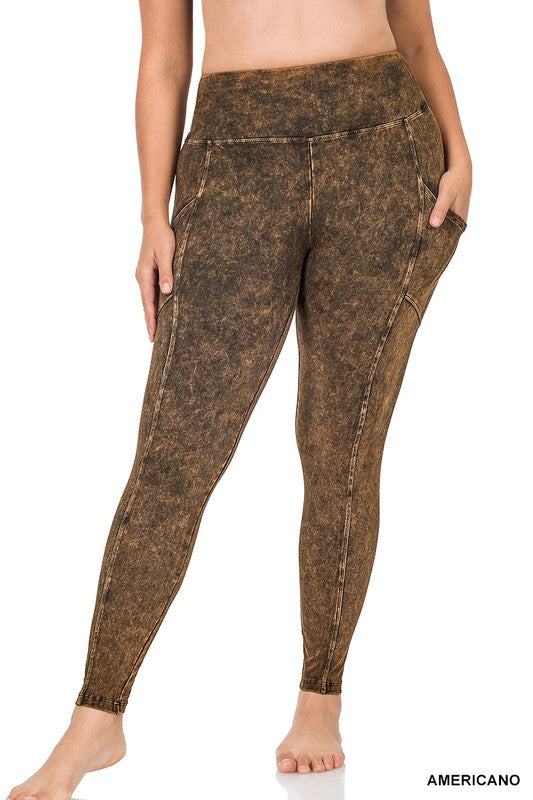 Load image into Gallery viewer, ZENANA Plus Mineral Wash Wide Waistband Full Leggings
