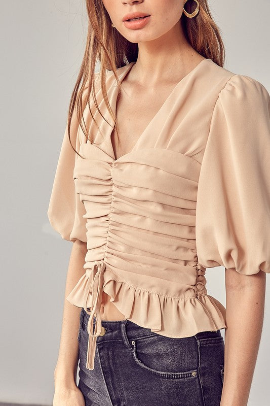 Load image into Gallery viewer, Do + Be Collection Junior Puff Sleeve Cinched Top
