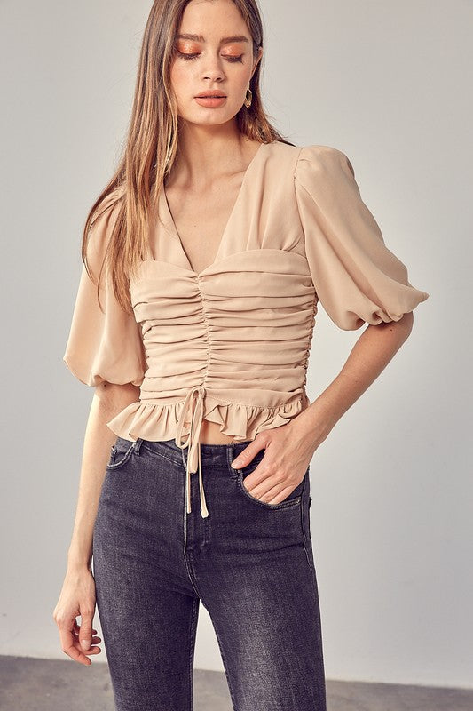 Load image into Gallery viewer, Do + Be Collection Junior Puff Sleeve Cinched Top
