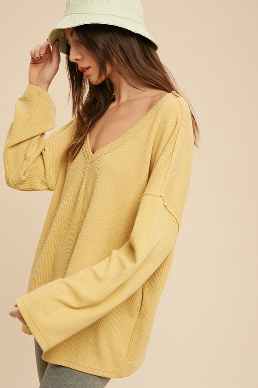 Aemi + Co Casey Wide V-Neck Ribbed Knit Top