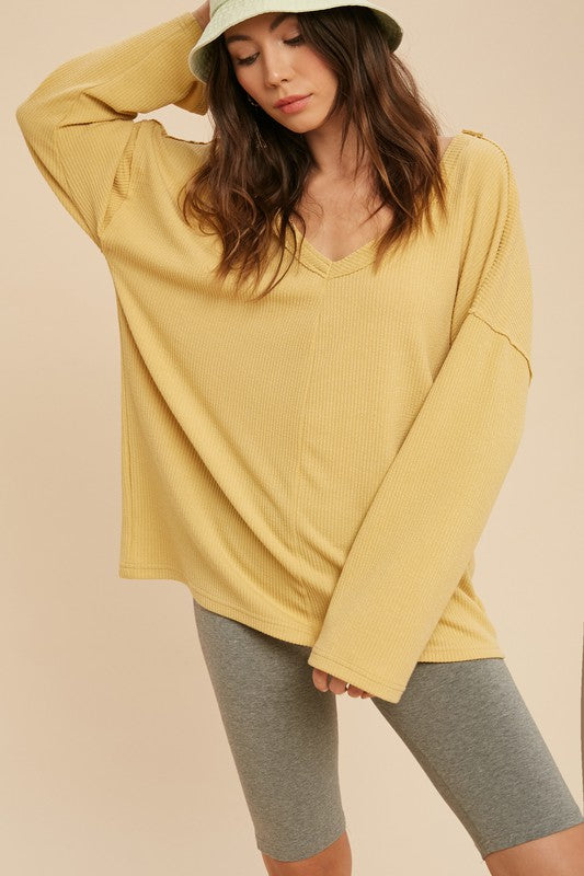 Aemi + Co Casey Wide V-Neck Ribbed Knit Top