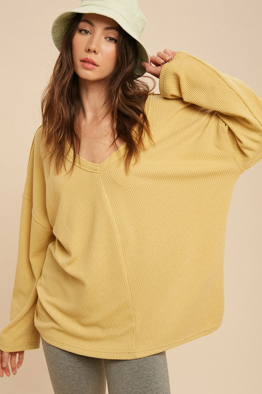 Aemi + Co Casey Wide V-Neck Ribbed Knit Top