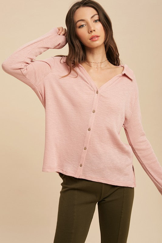 Aemi + Co Nancy Collared Button Down Knit Top