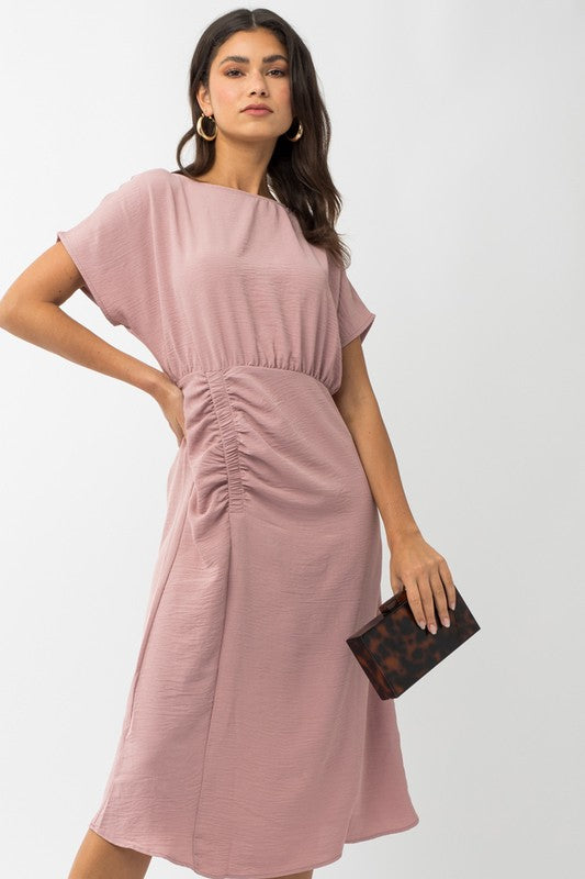 Gilli Elastic Shirring Midi Dress