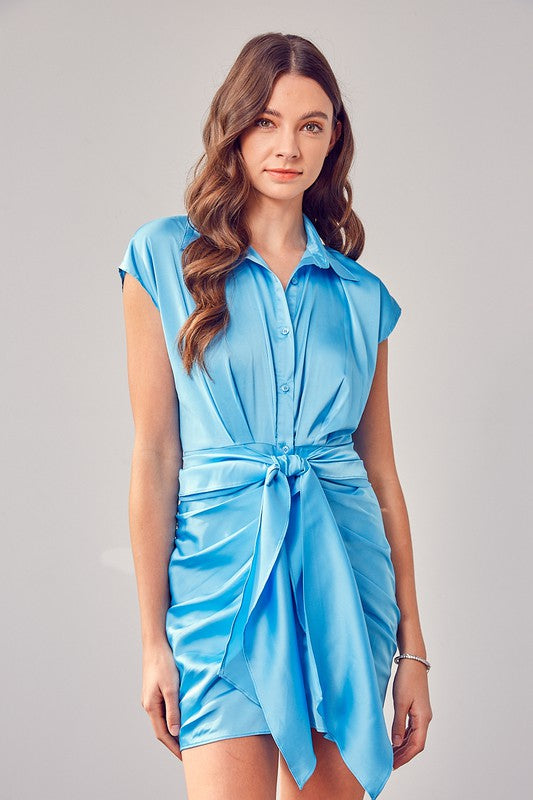 Load image into Gallery viewer, Do + Be Collection Junior Collar Button Up Front Tie Dress
