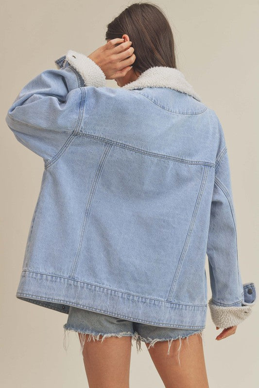 Aemi + Co Juliette Shearing Panel Oversized Denim Jacket