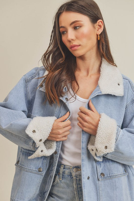 Aemi + Co Juliette Shearing Panel Oversized Denim Jacket