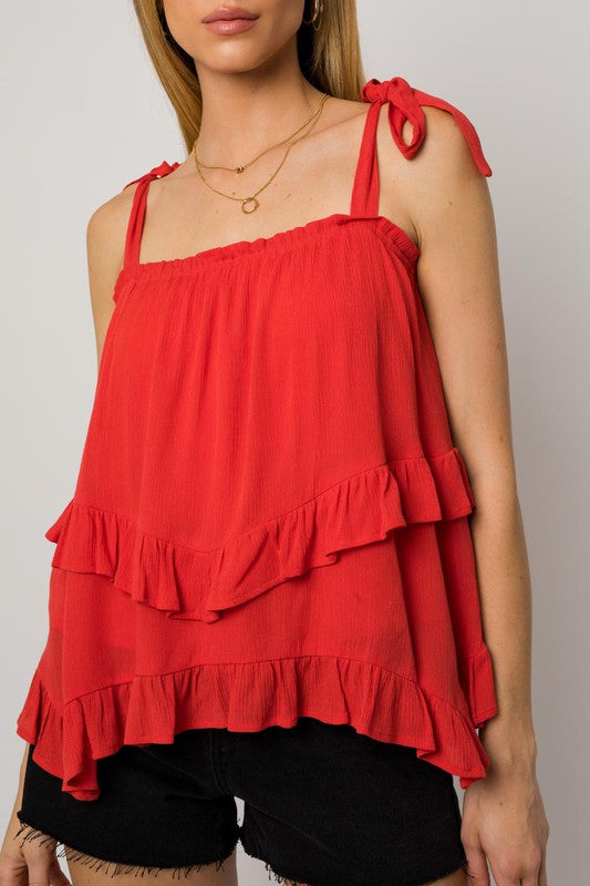 Gilli Sleeveless Asymmetrical Hem Line Tiered Top