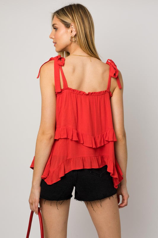 Gilli Sleeveless Asymmetrical Hem Line Tiered Top