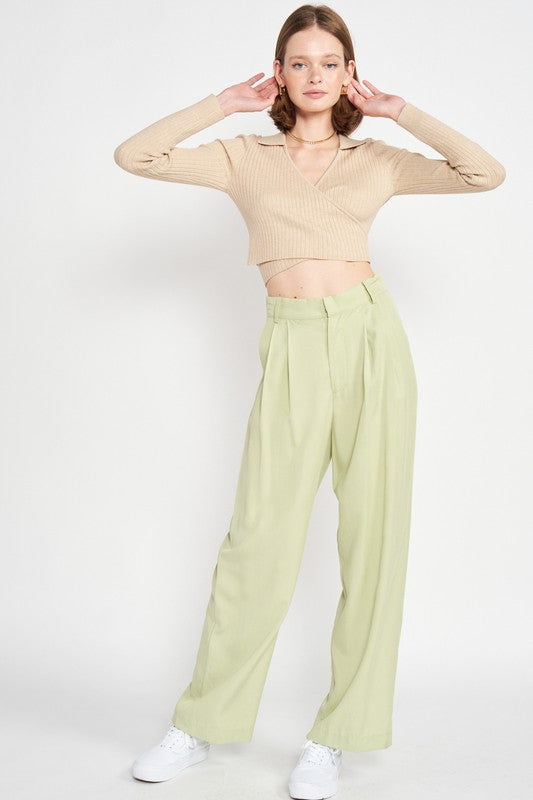 Emory Park LONG SLEEVE WRAPPED CROP TOP